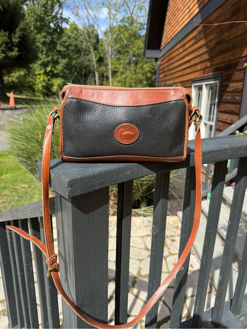 Vintage Dooney & Bourke All-Weather Leather Crossbody Bag - Black & British Tan